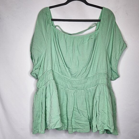6X 30W Torrid Mint Washable Crinkle Gauze Criss Cross Back Top Stretch Lined NWT - Picture 2 of 7
